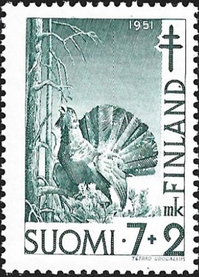 1951 Tuberkuloosi merkki  Metso 7 + 2 mk ** LaPe 396
