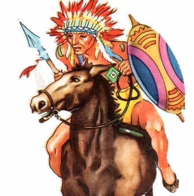 PZB 1308 / Intiaani hevosen selässä taisteluasussa. SUURI!!