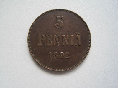 5 PENNIÄ 1892
