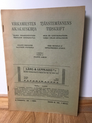 Virkamiesten aikakauskirja -vihko, III vuosikerta (1921)