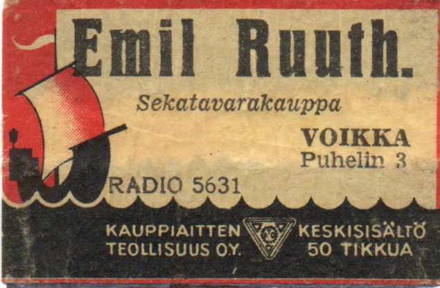 Tulitikkuetiketti. EMIL RUUTH. VOIKKA