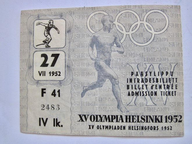 Helsinki 1952 Olympia Pääsylippu Lippu Yleisurheilu 27.7.52