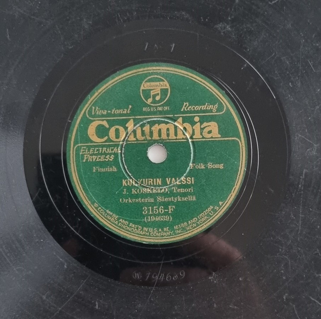Savikiekko 1921 - Juho Koskelo - Columbia 3156-F