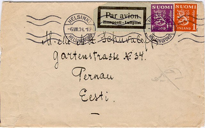 M30 1931 lentokirje Viroon