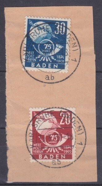 Saksa  Baden 1949 UPU merkit leikkeellä