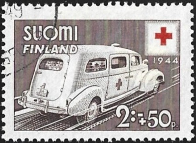 1944 Punainen Risti 2 mk + 50 p leimattu LaPe 279