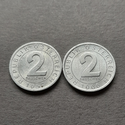 Itävalta 2 groschen 1957,1966