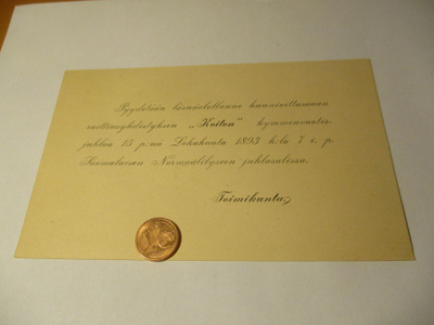 Helsinki Raittiusyhdistys Koitto 1893v kymmenvuotsijuhla*