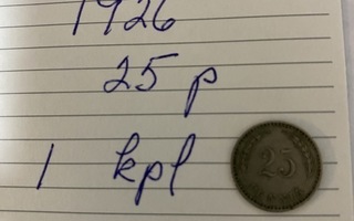 25 penniä v. 1926  1 kpl