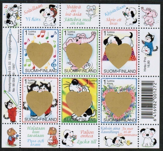 1998 Ystävyydellä pienoisarkki postituoreena.