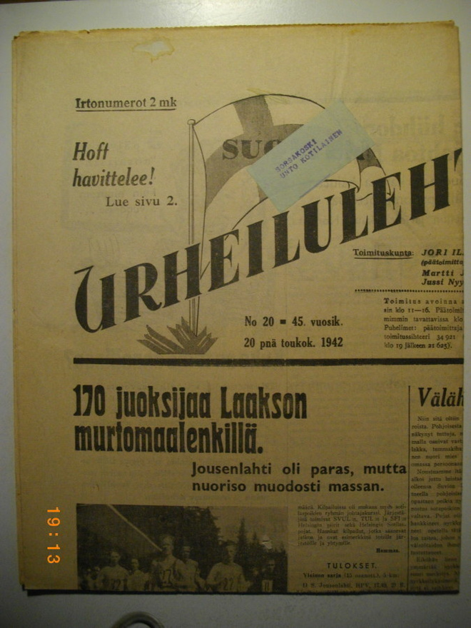 Suomen Urheilulehti Nro 20/1942 (15.3)