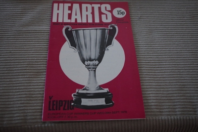 Käsiohjelma Euroopan cupvoittajien cup Hearts – Leipzig 1976