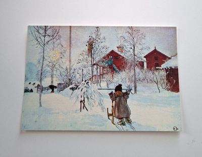 CARL LARSSON "Tyttö työntää potkuria"-KULKEMATON JOULUKORTTI