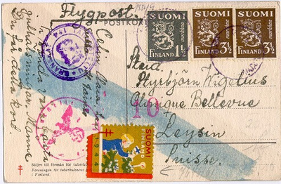 M30 1944 lentopostikortti joulukuussa 1944 Sveitsiin