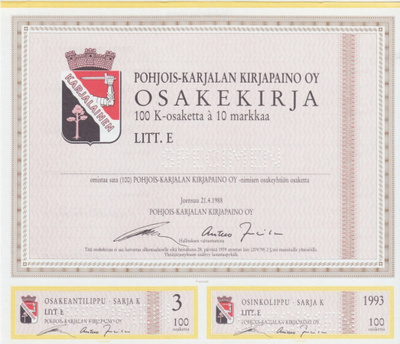 OKK 1988 Pohjois-Karjalan Kirjapaino Oy spec, Joensuu pörssi