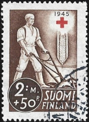1945 Punainen Risti 2 mk + 50 p leimattu LaPe 292