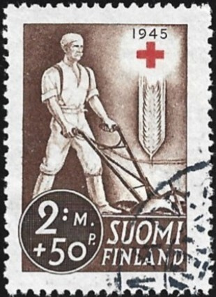 1945 Punainen Risti 2 mk + 50 p leimattu LaPe 292