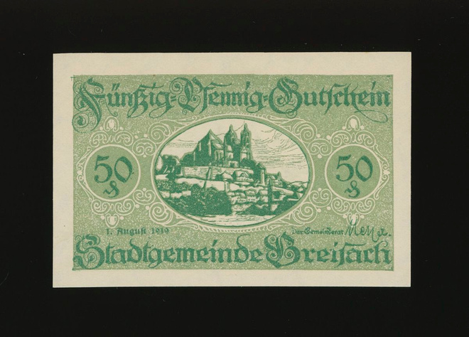 Saksa Notgeld 50 Pfennig, Breisach 1.8.1919
