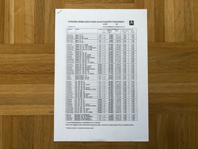 Hinnasto Citroen 2001 / 2002 C5 Saxo, Xsara, Berlingo. Esite