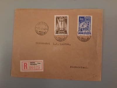 FDC Suomi 1942 Kirjapainotaito R-kuori, kulkenut