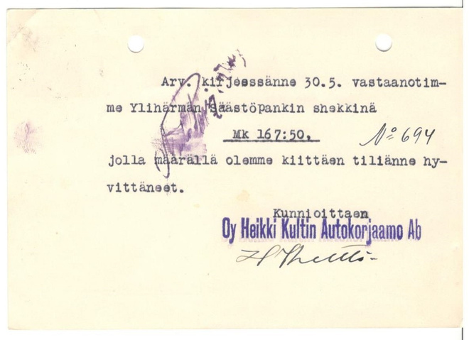 Vaasa,  v. 1942  firmakortti kotiseutukeräilijälle