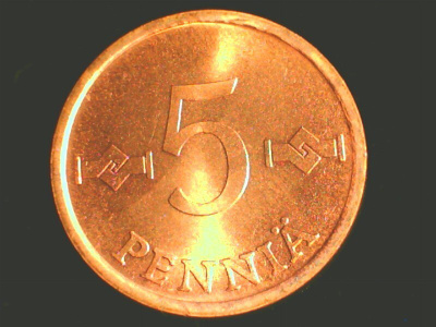5 PENNIÄ 1975 CU. UNC KL.9. RAHAPAJAN RULLASTA