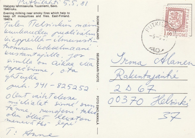 Postileima Putkilahti  5.5.1981, ILTALYPSYLLÄ aihe