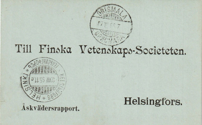 1895 Ukkoskortti Orismalasta Helsinkiin