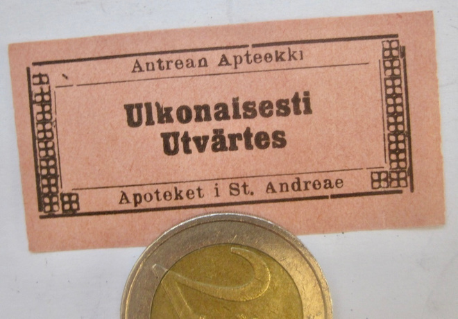 VANHA Lääke Apteekki Etiketti Antrea Luov. Alue 1920-l