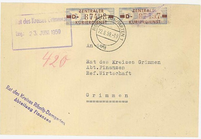 DDR Verwaltungspost Mi 20 pari kirjeellä