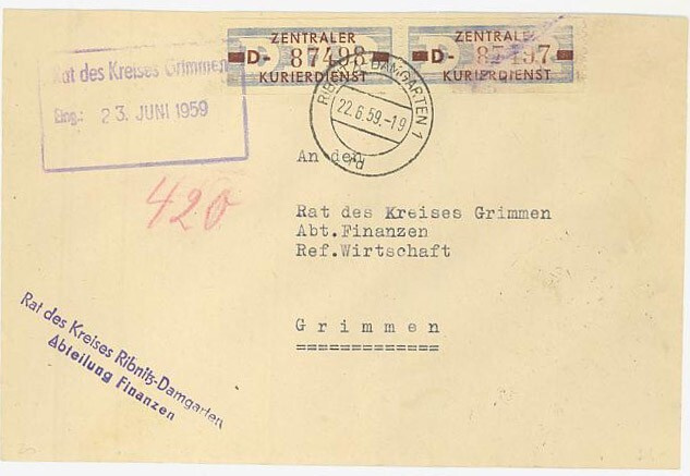 DDR Verwaltungspost Mi 20 pari kirjeellä