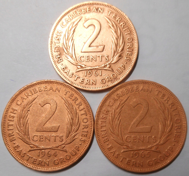 East. Caribbean States. 2 cents 1961,1964,1965.