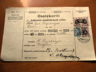 1917 Walkjärvi vaatepakettikortti Karvialle