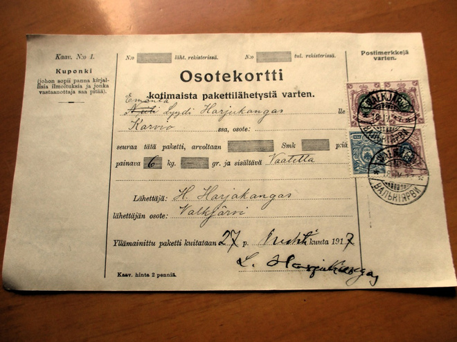 1917 Walkjärvi vaatepakettikortti Karvialle