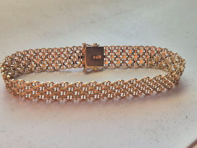 X-lenkki ranneketju, 14K, 19,5 cm, 11 mm, 15,9 g