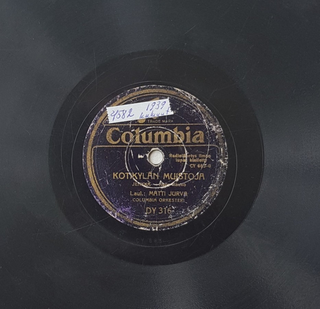 Savikiekko 1939 - Matti Jurva - Columbia DY 316