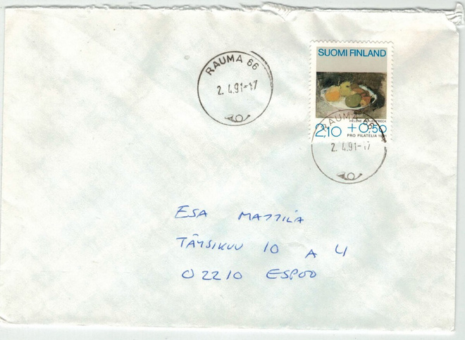 1991 pro filatelia asetelma  siistileimainen kuori