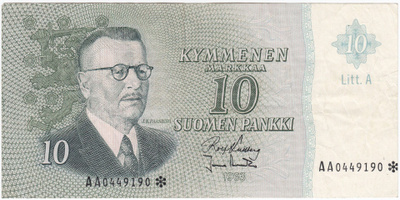 10 Markkaa 1963 Litt.A AA-tähti, kl.4