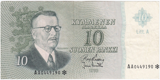 10 Markkaa 1963 Litt.A AA-tähti, kl.4