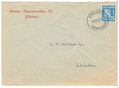 Ylihärmä/Ekenäs,  v. 1952  firmakuori kotiseutukeräilijälle