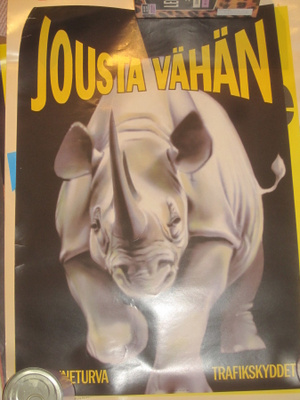 Jousta vähän - autokoulun tiedotejulisteita 90-luvulta