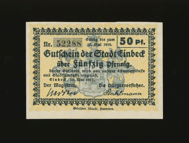 Saksa Notgeld 50 Pfennig, Einbeck 1917