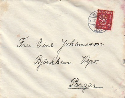 1940, Mattnäs, Kirje Paraisille ( Pargas Vepo Björkhem )