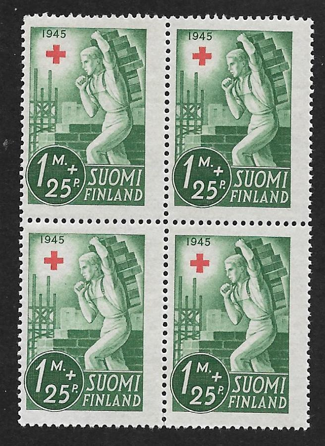 Punainen risti 1945 1+0,25mk (LAPE 4x291) ** nelilö