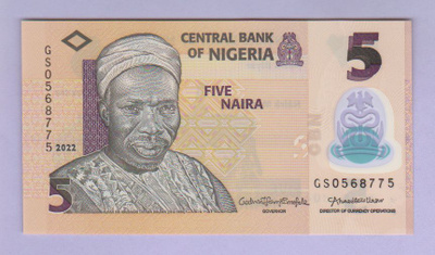 Nigeria 5 Naira v.2022 UNC P-38 Polymer