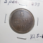5 penniä 1899 Tasaisesti patinoitunut raha. - pikkukuva 1