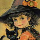 Halloween tyttö, kurpitsoilla koristeltu noitahattu - pikkukuva 1