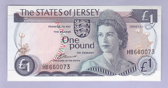 Jersey 1 Pound v.1976-83 UNC P-11 (sign. J. Clennett)