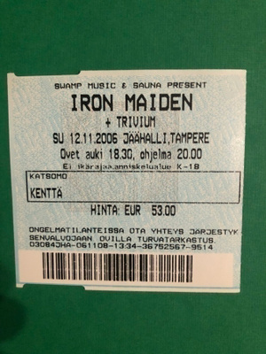 Keikkalippu: Iron Maiden. 2006.