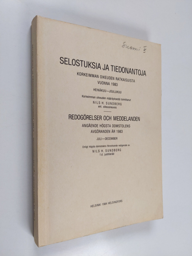 Nils H Sundberg : Selostuksia ja tiedonantoja Korkeimman ...